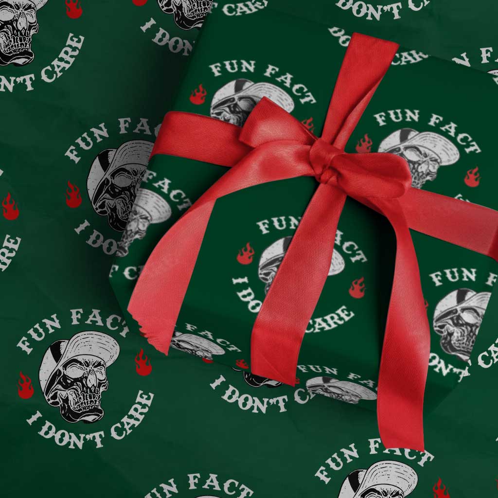 Fun Fact I Dont Care Skull Wrapping Paper Roll Edgy Sarcastic Attitude TS02 Green Print Your Wear