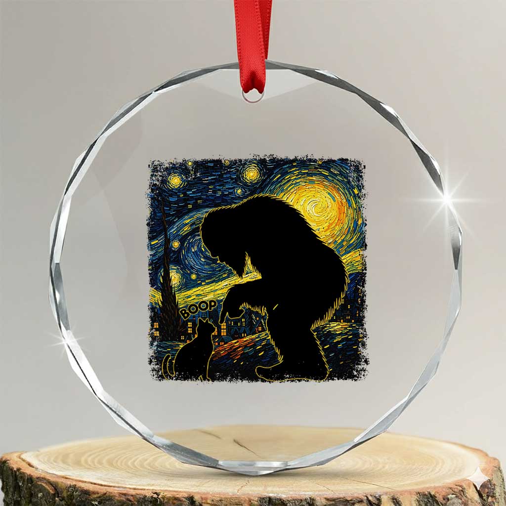 Fun Hand Boop Nose Bigfoot Cat Crystal Glass Ornament Sasquatch Starry Night Van Gogh TS10 Transparent Glass 3'' Circle Print Your Wear