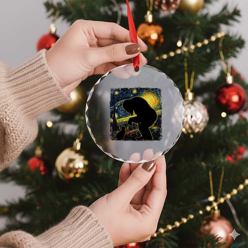 Fun Hand Boop Nose Bigfoot Cat Crystal Glass Ornament Sasquatch Starry Night Van Gogh TS10 Print Your Wear