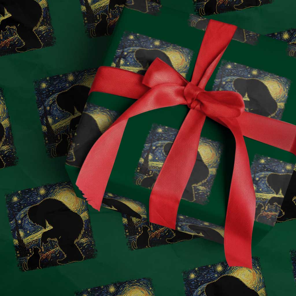 Fun Hand Boop Nose Bigfoot Cat Wrapping Paper Roll Sasquatch Starry Night Van Gogh TS10 Green Print Your Wear