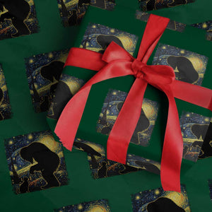 Fun Hand Boop Nose Bigfoot Cat Wrapping Paper Roll Sasquatch Starry Night Van Gogh TS10 Green Print Your Wear