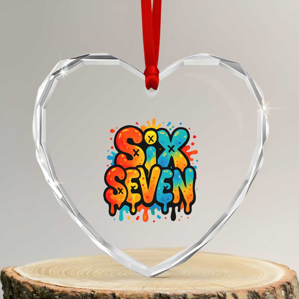 Fun Six Seven Graffiti Heart Crystal Glass Ornament Funny 67 Meme Gen Alpha Slang Streetwear Hip Hop TS10 Transparent Glass 3'' Heart Print Your Wear