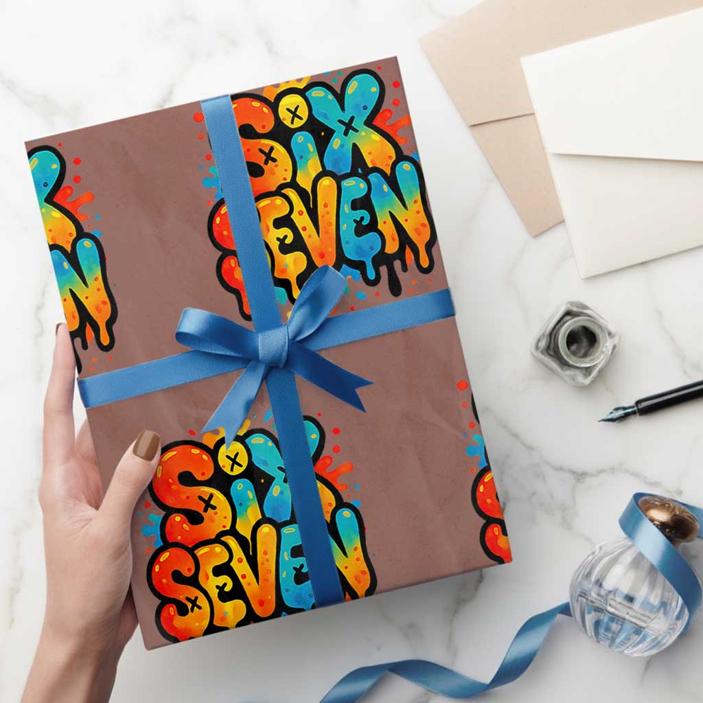 Fun Six Seven Graffiti Wrapping Paper Roll Funny 67 Meme Gen Alpha Slang Streetwear Hip Hop TS10 Mocha Print Your Wear