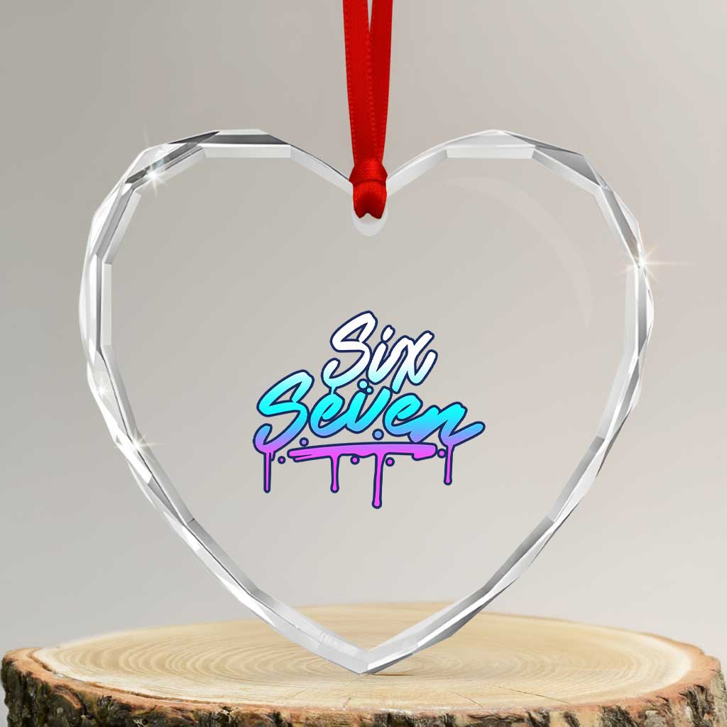 Fun Six Seven Heart Crystal Glass Ornament Funny 6 7 Meme Gen Alpha Slang Streetwear Gradient TS10 Transparent Glass 3'' Heart Print Your Wear