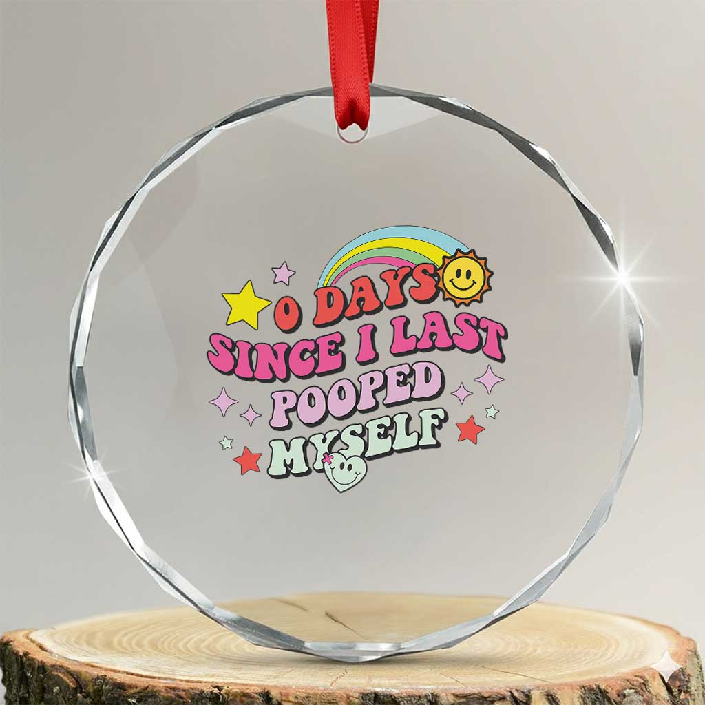 Funny 0 Days Since I Last Pooped Myself Crystal Glass Ornament Joke Meme Gag TS11 Transparent Glass 3'' Circle Print Your Wear