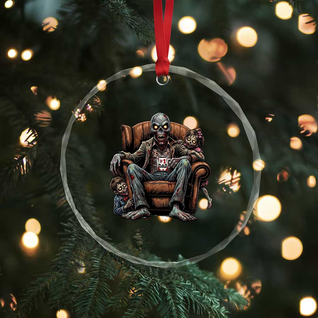 Funny #1 Dad Zombie Horror Crystal Glass Ornament Halloween Family Father Gift