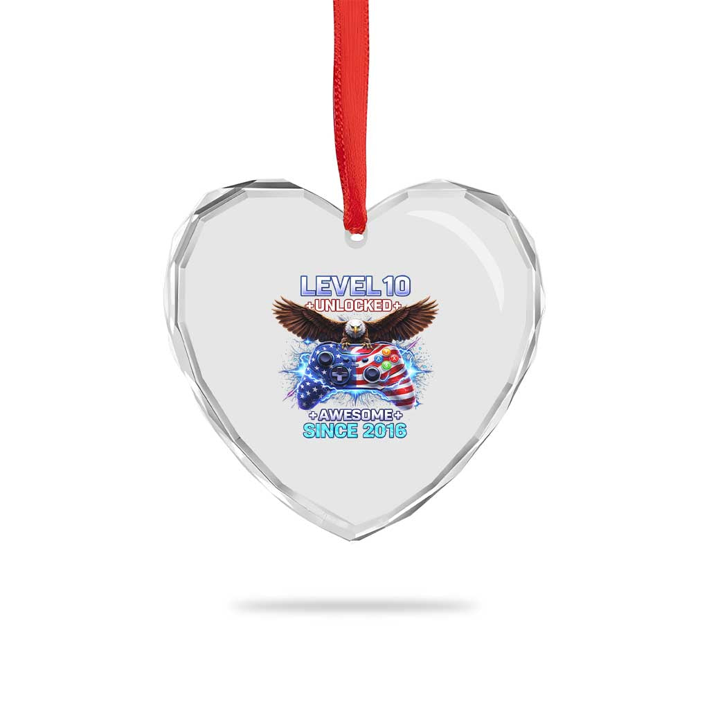 Funny 10th Birthday Heart Crystal Glass Ornament Level 10 Unlocked Awesome Since 2016 USA Gamer TS11 Print Your Wear