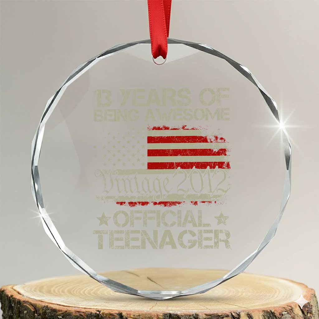 Funny 13th Birthday Crystal Glass Ornament Vintage 2012 Official Teenager 13 Years Of Being Awesome USA Flag - Print Your Wear