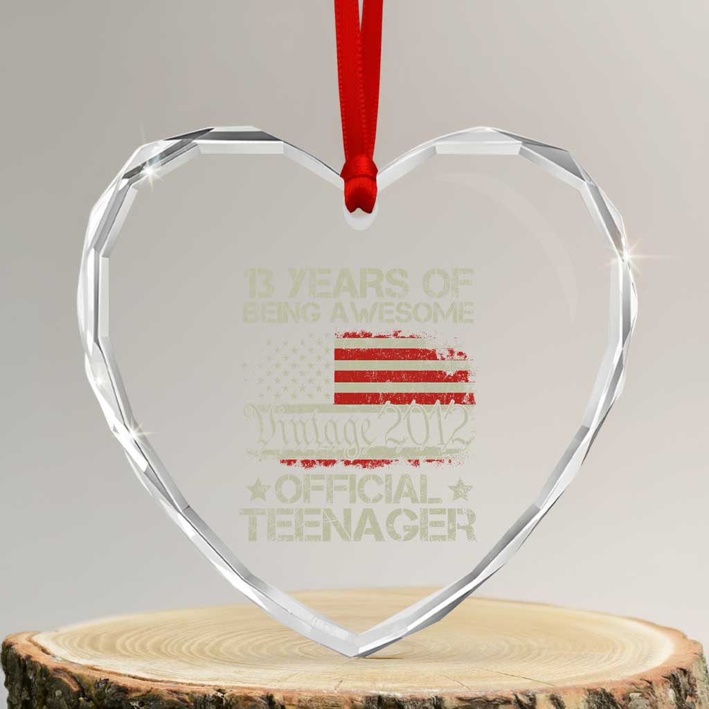 Funny 13th Birthday Heart Crystal Glass Ornament Vintage 2012 Official Teenager 13 Years Of Being Awesome USA Flag - Print Your Wear