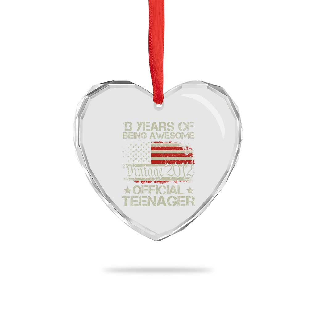 Funny 13th Birthday Heart Crystal Glass Ornament Vintage 2012 Official Teenager 13 Years Of Being Awesome USA Flag TS11 Print Your Wear