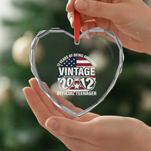 Funny 13th Birthday Heart Crystal Glass Ornament Vintage 2012 Official Teenager 13 Years Of Being Awesome USA Flag Sunglasses - Print Your Wear