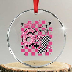 Funny 13th Birthday Official Teenager Crystal Glass Ornament 6+7 13 Year Old Kids Girls Pink Checkered 67 Meme TS10 Transparent Glass 3'' Circle Print Your Wear