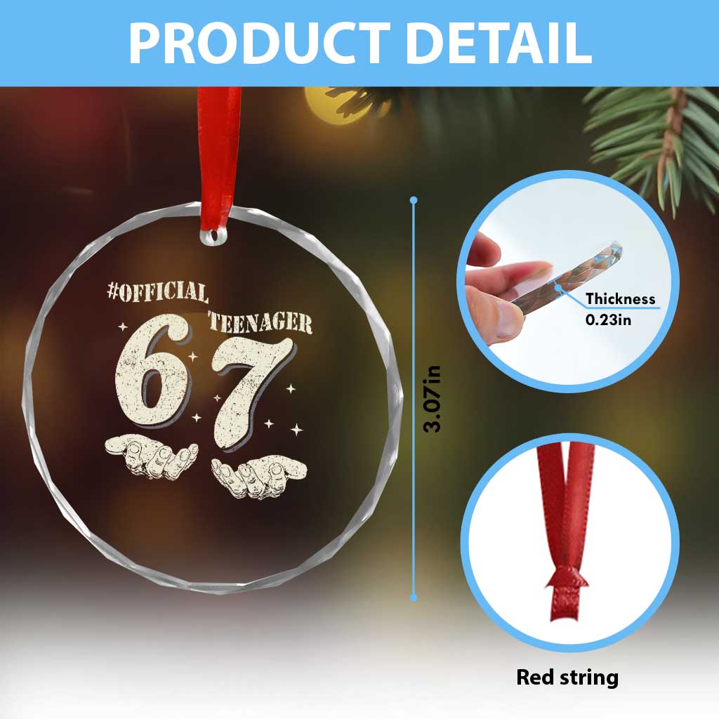 Funny 13th Birthday Official Teenager Crystal Glass Ornament Viral Meme Six Seven 6 7 Hands 13 Years Old Boys Kids TS10 Print Your Wear