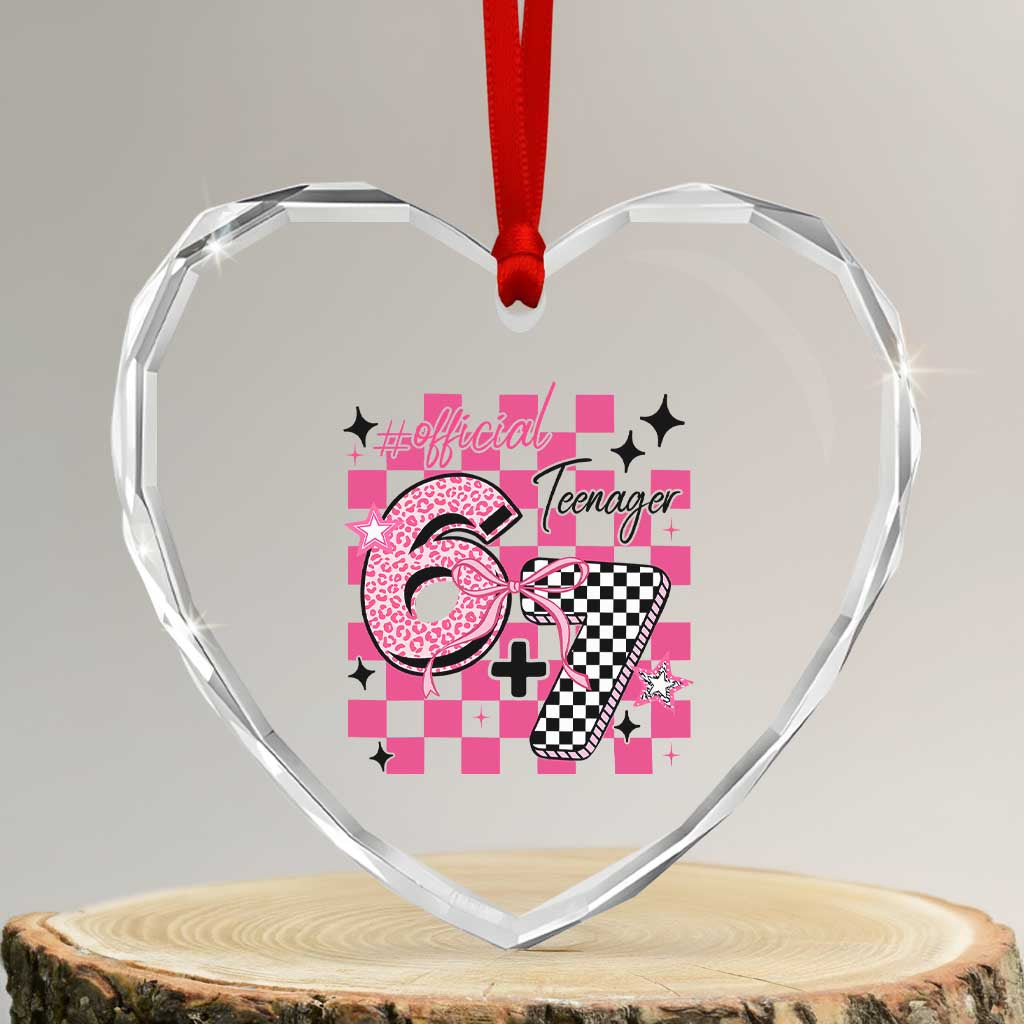 Funny 13th Birthday Official Teenager Heart Crystal Glass Ornament 6+7 13 Year Old Kids Girls Pink Checkered 67 Meme TS10 Transparent Glass 3'' Heart Print Your Wear