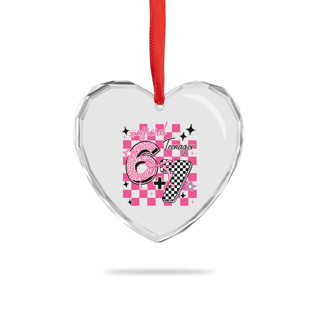 Funny 13th Birthday Official Teenager Heart Crystal Glass Ornament 6+7 13 Year Old Kids Girls Pink Checkered 67 Meme TS10 Print Your Wear