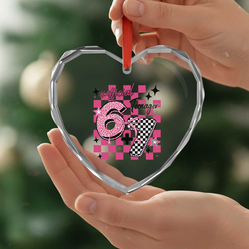 Funny 13th Birthday Official Teenager Heart Crystal Glass Ornament 6+7 13 Year Old Kids Girls Pink Checkered 67 Meme TS10 Print Your Wear