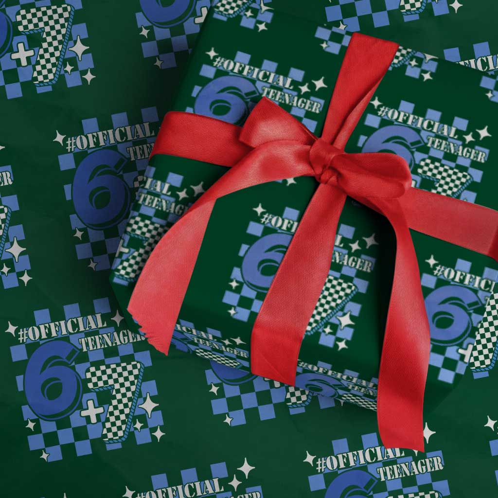 Funny 13th Birthday Official Teenager Wrapping Paper Roll 6+7 13 Year Old Boys Kids Checkered 67 Meme TS10 Green Print Your Wear