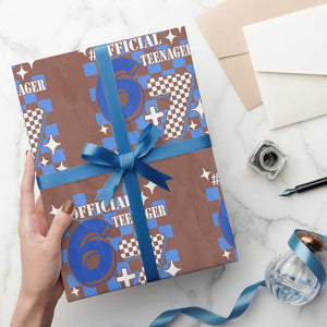 Funny 13th Birthday Official Teenager Wrapping Paper Roll 6+7 13 Year Old Boys Kids Checkered 67 Meme TS10 Mocha Print Your Wear