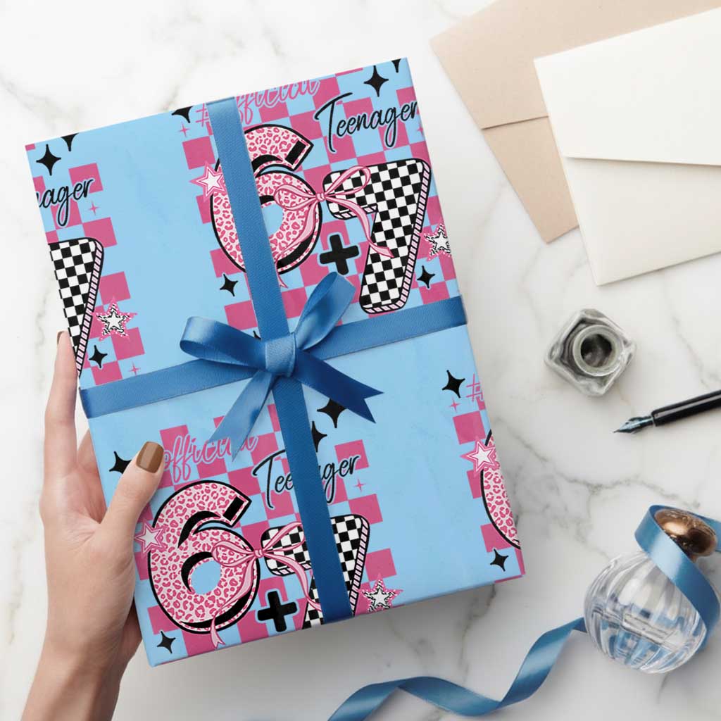 Funny 13th Birthday Official Teenager Wrapping Paper Roll 6+7 13 Year Old Kids Girls Pink Checkered 67 Meme TS10 Light Blue Print Your Wear