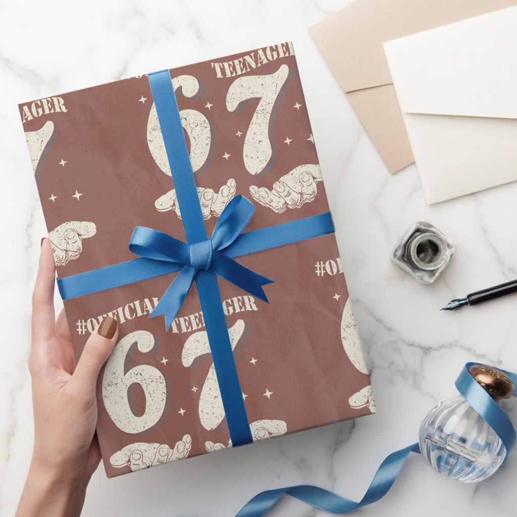 Funny 13th Birthday Official Teenager Wrapping Paper Roll Viral Meme Six Seven 6 7 Hands 13 Years Old Boys Kids TS10 Mocha Print Your Wear