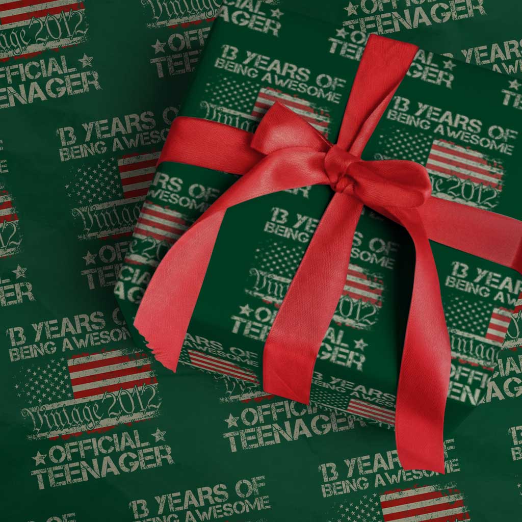 Funny 13th Birthday Wrapping Paper Roll Vintage 2012 Official Teenager 13 Years Of Being Awesome USA Flag TS11 Green Print Your Wear