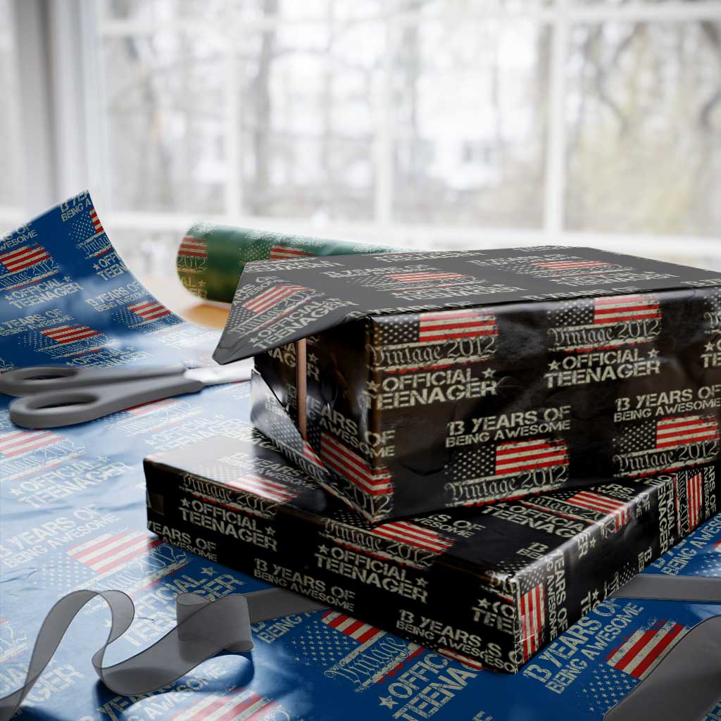 Funny 13th Birthday Wrapping Paper Roll Vintage 2012 Official Teenager 13 Years Of Being Awesome USA Flag - Print Your Wear