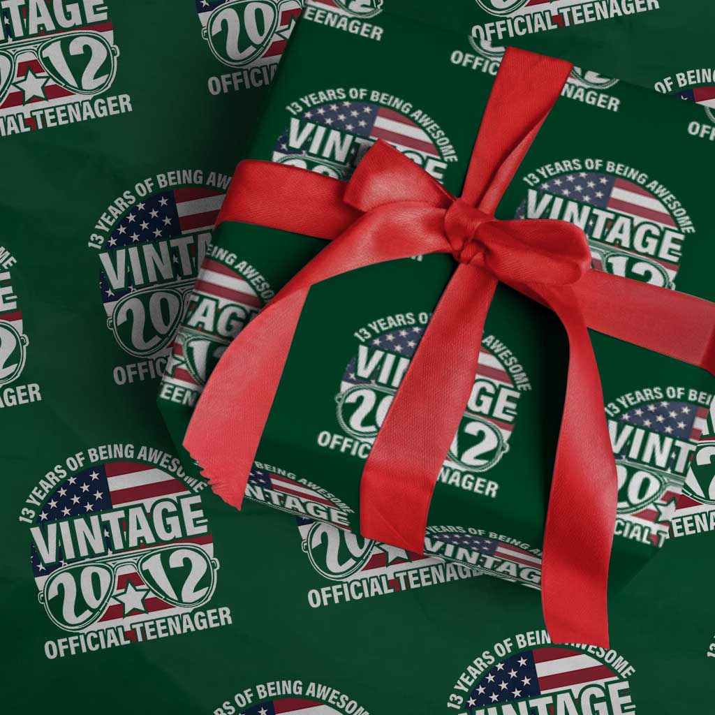 Funny 13th Birthday Wrapping Paper Roll Vintage 2012 Official Teenager 13 Years Of Being Awesome USA Flag Sunglasses TS11 Green Print Your Wear