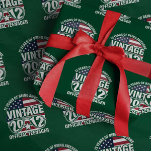 Funny 13th Birthday Wrapping Paper Roll Vintage 2012 Official Teenager 13 Years Of Being Awesome USA Flag Sunglasses - Print Your Wear