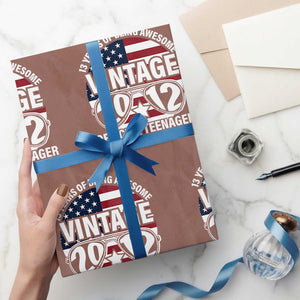 Funny 13th Birthday Wrapping Paper Roll Vintage 2012 Official Teenager 13 Years Of Being Awesome USA Flag Sunglasses - Print Your Wear