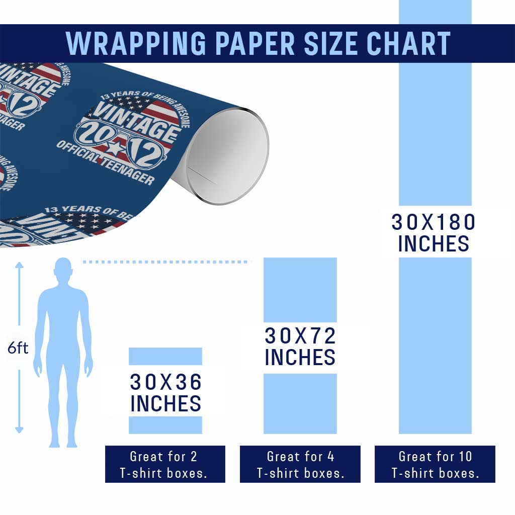Funny 13th Birthday Wrapping Paper Roll Vintage 2012 Official Teenager 13 Years Of Being Awesome USA Flag Sunglasses - Print Your Wear
