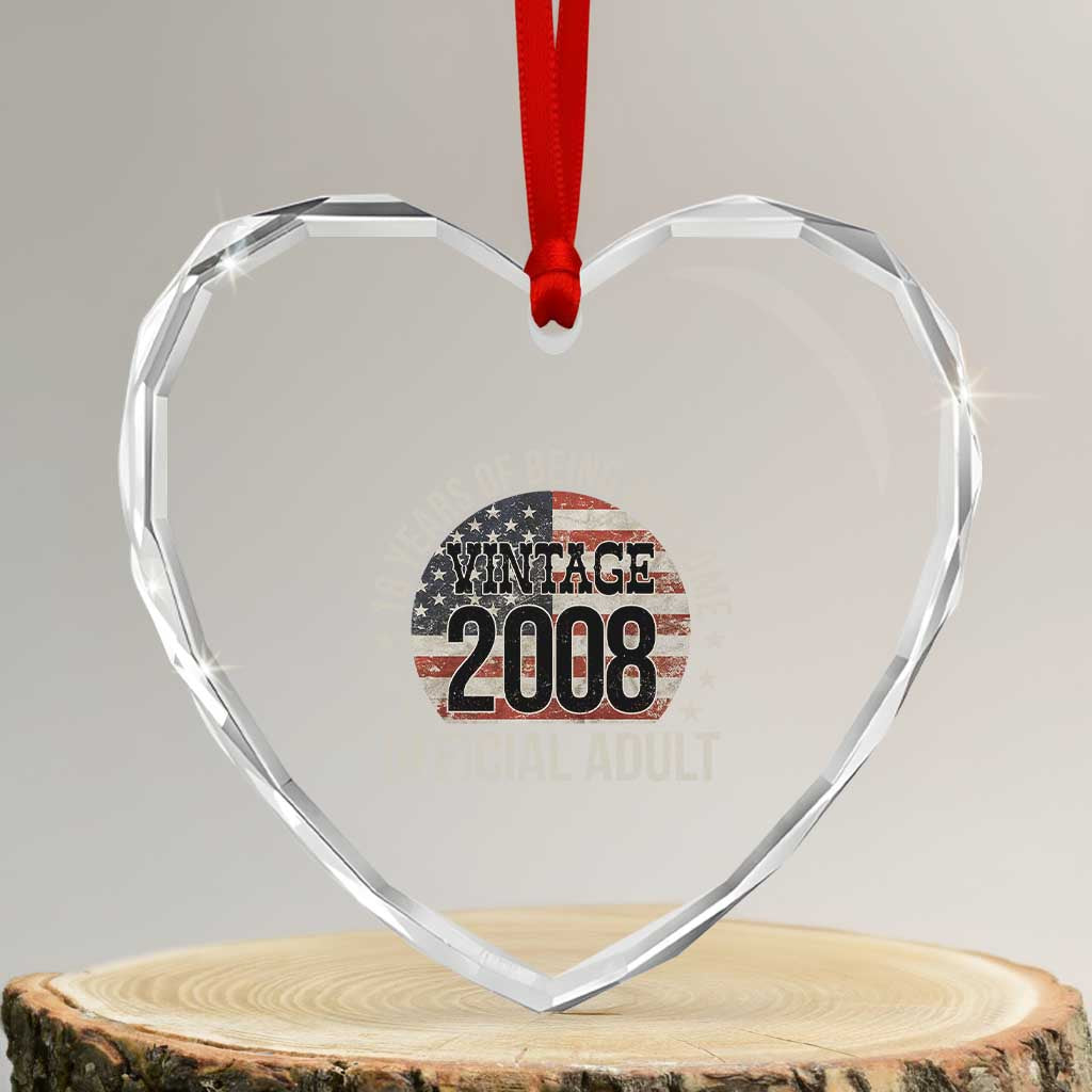 Funny 18th Birthday Heart Crystal Glass Ornament 18 Years Of Being Awesome Vintage 2008 Official Adult American Flag TS11 Transparent Glass 3'' Heart Print Your Wear