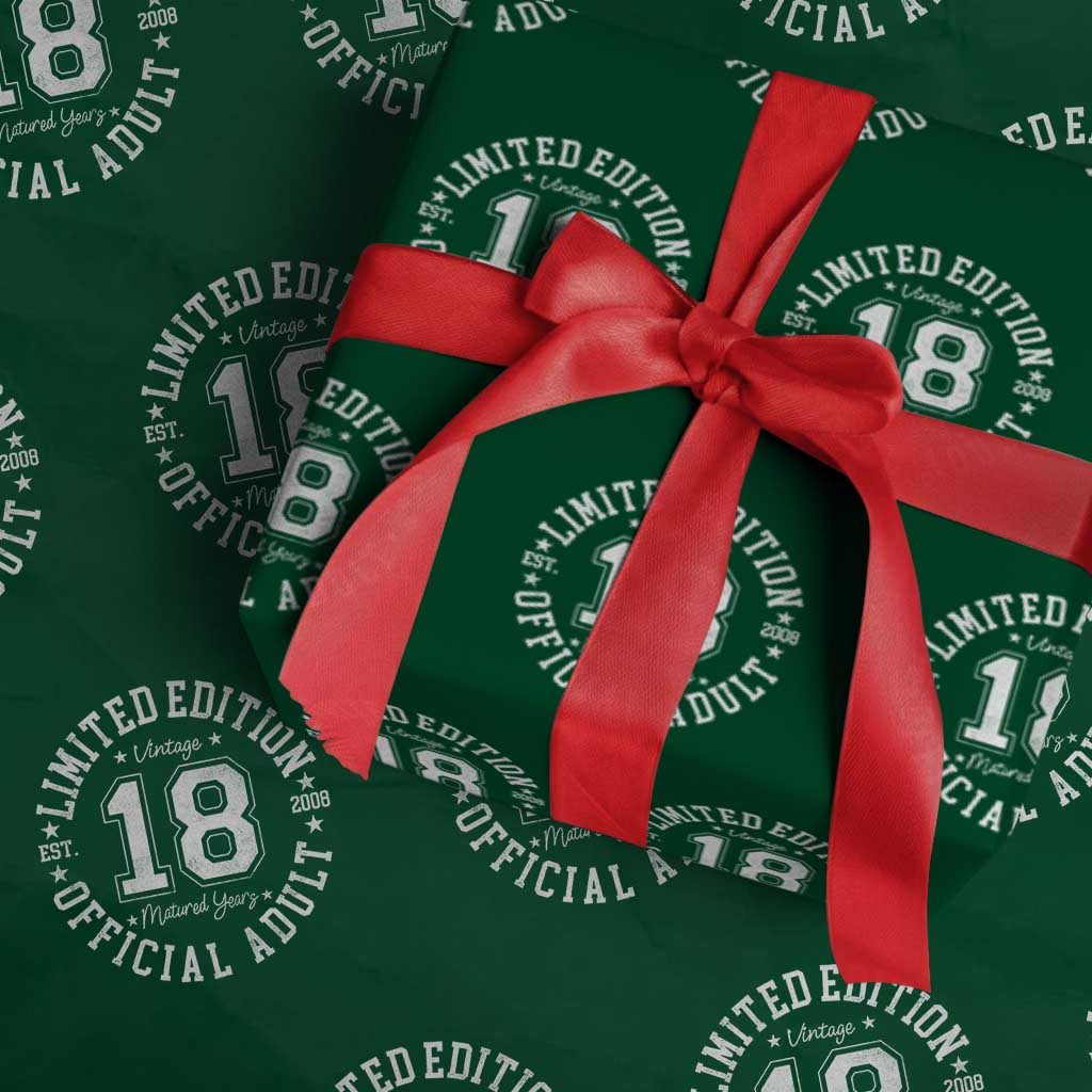 Funny 18th Birthday Wrapping Paper Roll Est 2008 Limited Edition Official Adult TS11 Green Print Your Wear