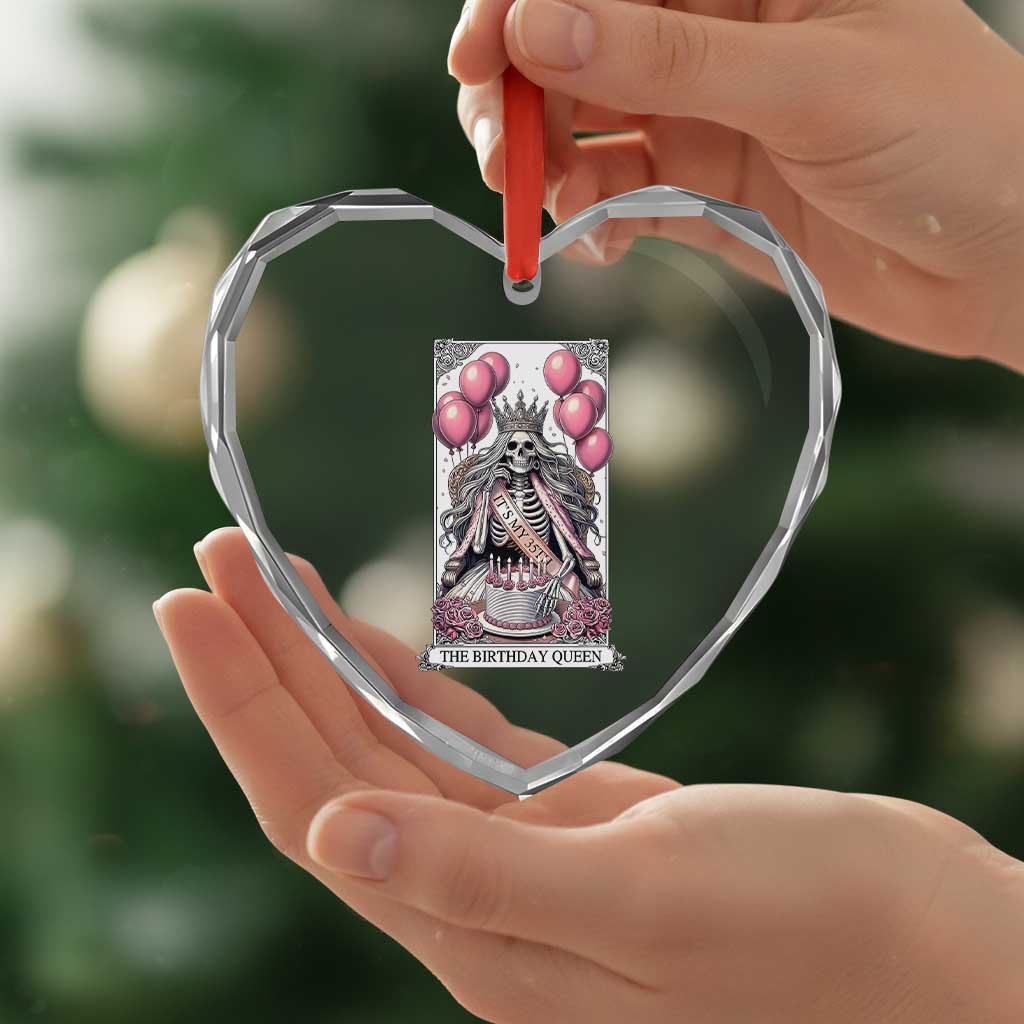 Funny 35th Birthday Queen Tarot Card Heart Crystal Glass Ornament Gothic Skeleton Dark Humor Gift