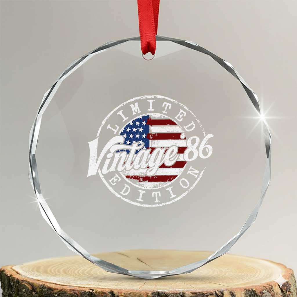 Funny 40th Birthday Crystal Glass Ornament Vintage 1986 Stamp 40 Years Old American Flag TS11 Transparent Glass 3'' Circle Print Your Wear
