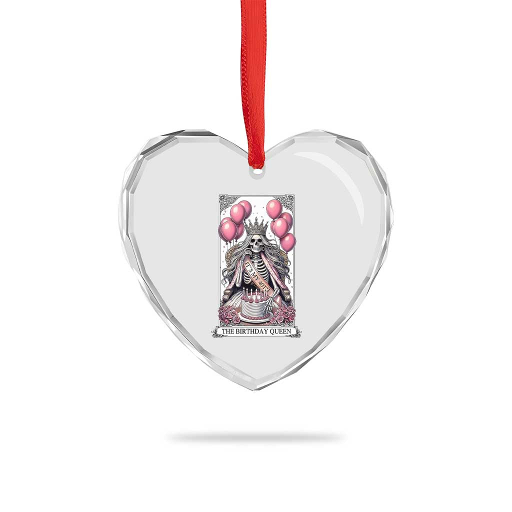 Funny 40th Birthday Queen Tarot Card Heart Crystal Glass Ornament Gothic Skeleton Dark Humor Gift