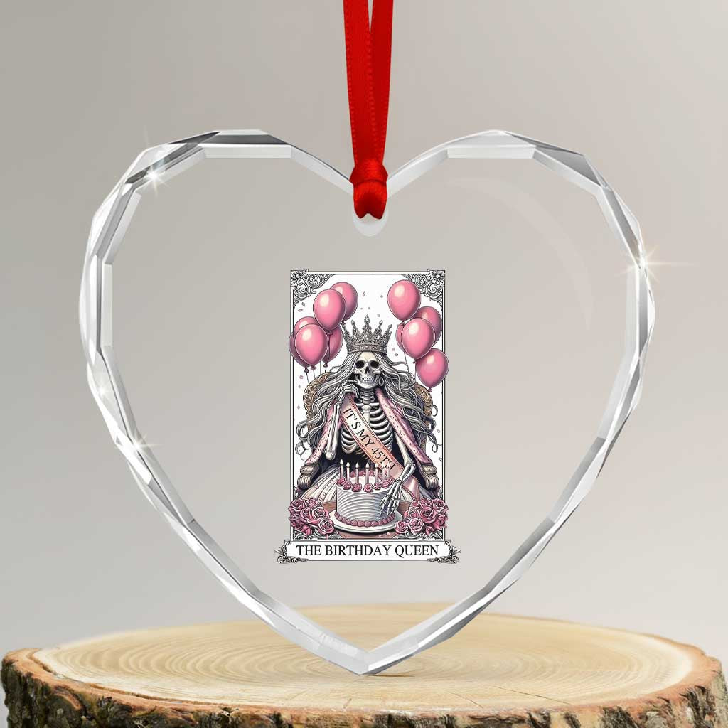Funny 45th Birthday Queen Tarot Card Heart Crystal Glass Ornament Gothic Skeleton Dark Humor Gift