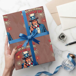 Funny 4th of July Democracy Is Dying Wrapping Paper Roll But Hey Nice Fireworks Satirical Uncle Sam TS02 Mocha Print Your Wear