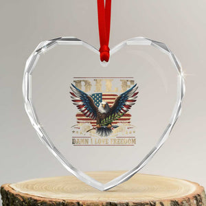 Funny 4th Of July DILF Damn I Love Freedom Heart Crystal Glass Ornament Bald Eagle American Flag - Print Your Wear