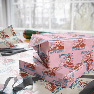 Funny 4th of July Satire Wrapping Paper Roll Democracy Is Dying But Hey Nice Fireworks Abe Lincoln TS02 Light Pink Print Your Wear