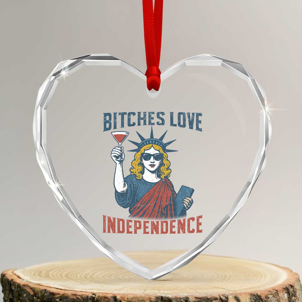 Funny 4th of July Statue of Liberty Cocktail Heart Crystal Glass Ornament Retro Bitches Love Independence TS02 Transparent Glass 3'' Heart Print Your Wear