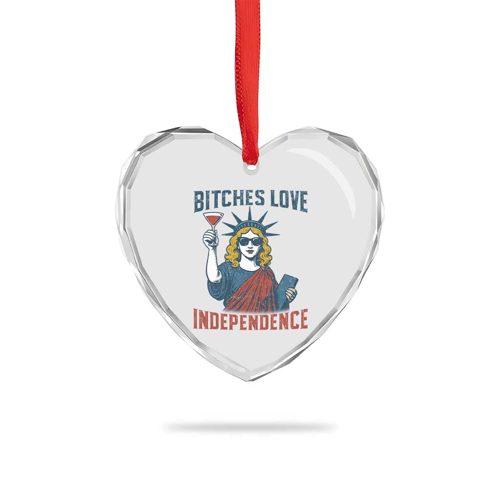 Funny 4th of July Statue of Liberty Cocktail Heart Crystal Glass Ornament Retro Bitches Love Independence TS02 Print Your Wear