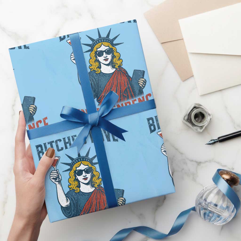 Funny 4th of July Statue of Liberty Cocktail Wrapping Paper Roll Retro Bitches Love Independence TS02 Light Blue Print Your Wear