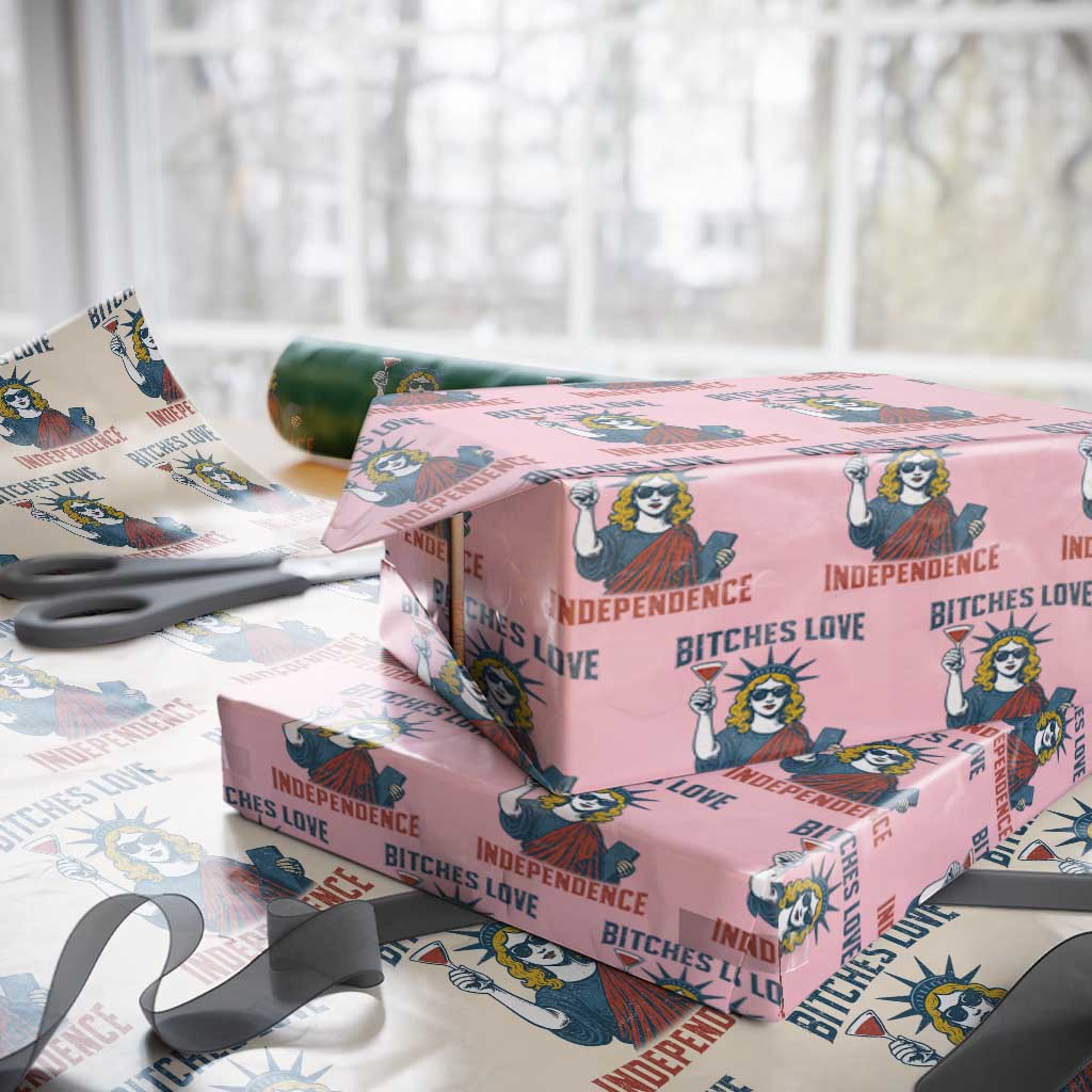 Funny 4th of July Statue of Liberty Cocktail Wrapping Paper Roll Retro Bitches Love Independence TS02 Light Pink Print Your Wear