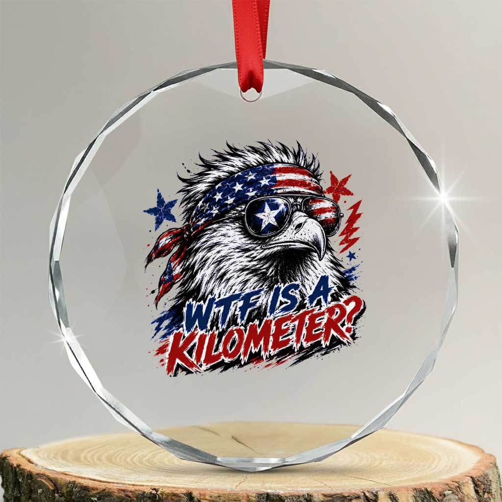 Funny 4th Of July WTF Is A Kilometer Crystal Glass Ornament Vintage USA Meme Patriotic Eagle Humor Independence Day TS10 Transparent Glass 3'' Circle Print Your Wear