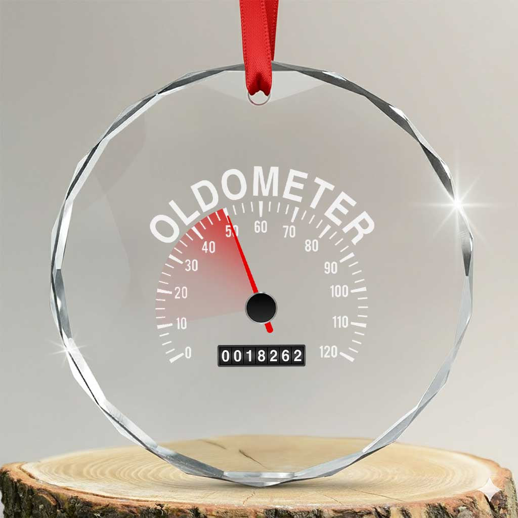 Funny 50th Birthday Crystal Glass Ornament Oldometer Odometer 50 Year Old Joke TS10 Transparent Glass 3'' Circle Print Your Wear