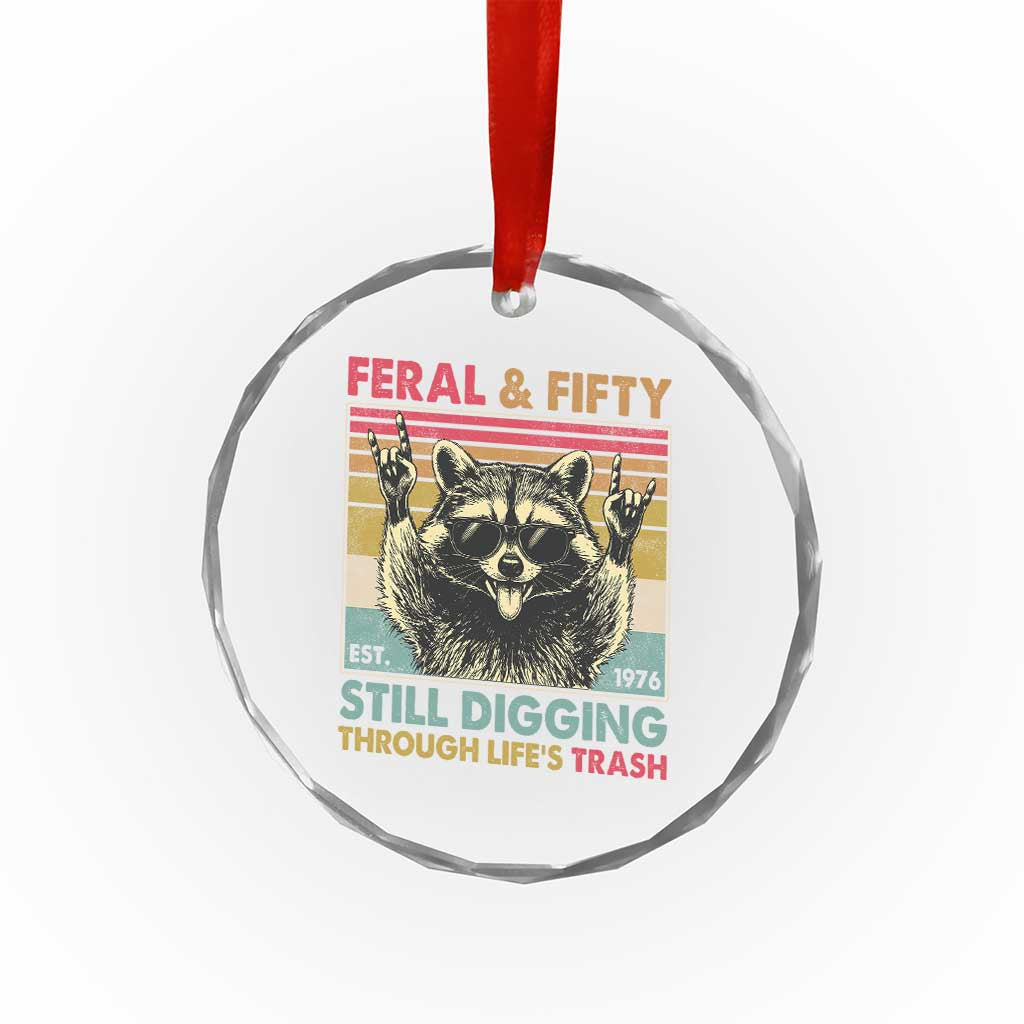 Funny 50th Birthday Crystal Glass Ornament Retro Racoon Feral And Fifty TS10 Print Your Wear