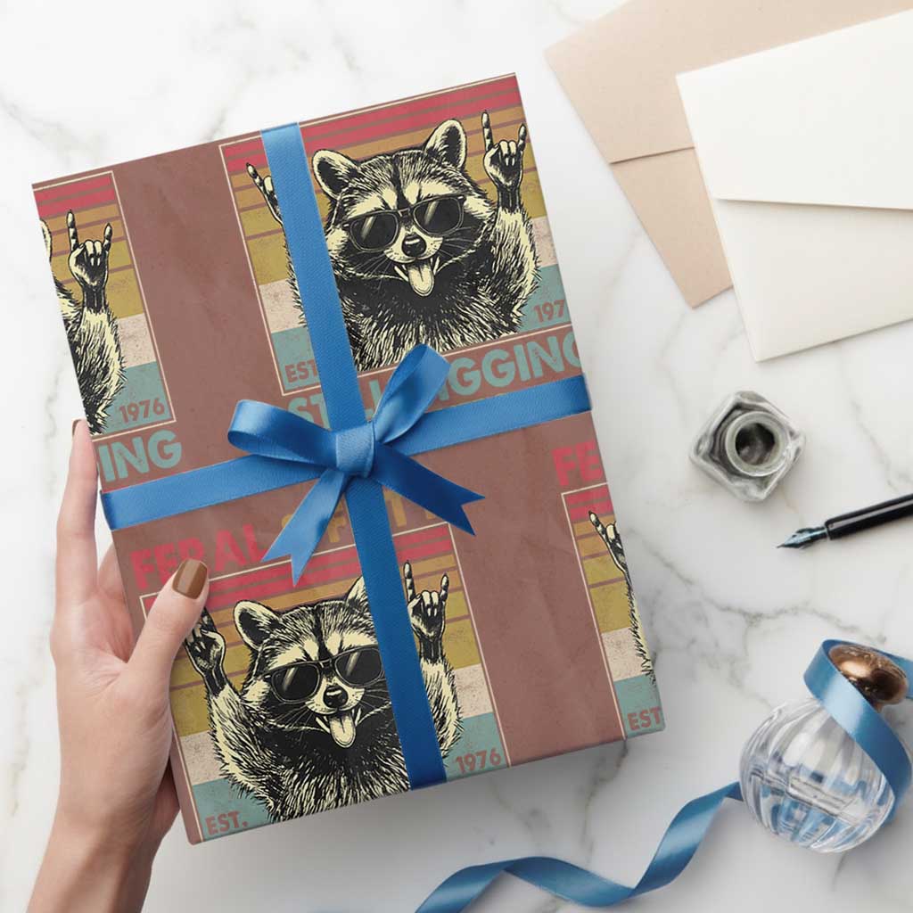 Funny 50th Birthday Wrapping Paper Roll Retro Racoon Feral And Fifty TS10 Mocha Print Your Wear