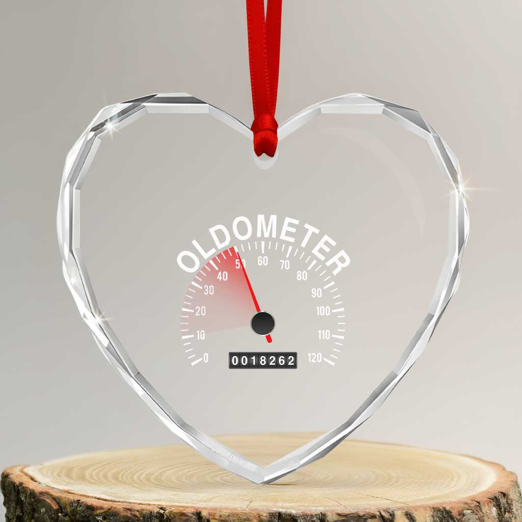 Funny 50th Birthday Heart Crystal Glass Ornament Oldometer Odometer 50 Year Old Joke TS10 Transparent Glass 3'' Heart Print Your Wear
