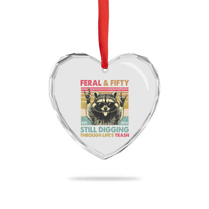 Funny 50th Birthday Heart Crystal Glass Ornament Retro Racoon Feral And Fifty TS10 Print Your Wear