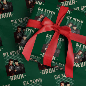 Funny 6 7 Meme Wrapping Paper Roll Retro Home Christmas Movie Alone TS10 Green Print Your Wear